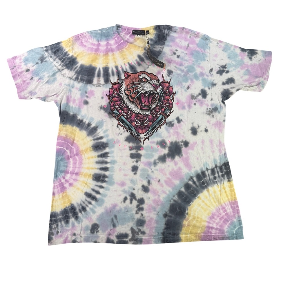 Affliction Black Label Jungle Assault T-Shirt Mens 4XL Tie‎ Dye Tiger Rhinestone